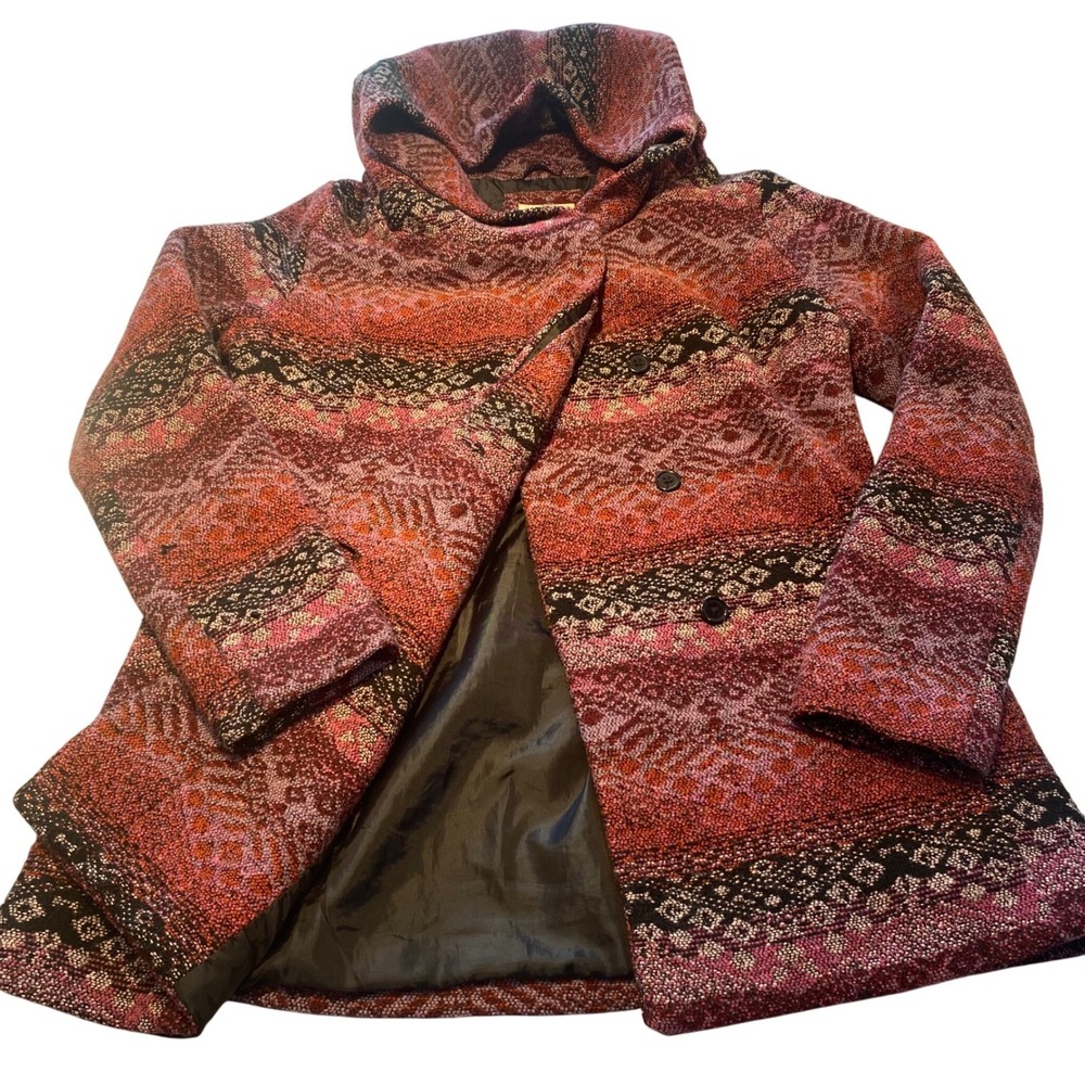 Mossimo Supply Co Boho Geometric Pattern Hooded Coat Women's M/M  Red Pink Black